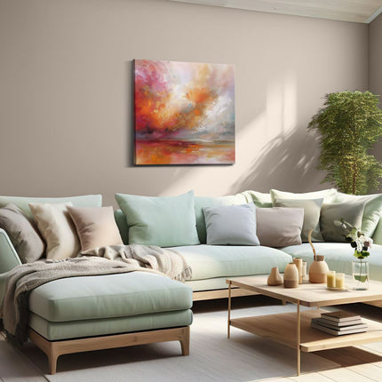 Canvas schilderij woonkamer Abstract Kunstwerk van een Rode, Oranje en Gele Lucht