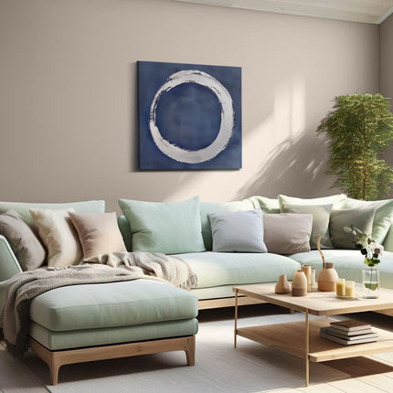 Canvas schilderij woonkamer Witte Cirkel op een Blauwe Achtergrond