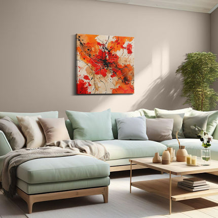 Canvas schilderij woonkamer Abstract Kunstwerk met Rode en Zwarte Verfspatten