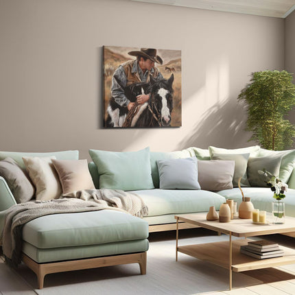 Canvas schilderij woonkamer Cowboy en zijn Hond