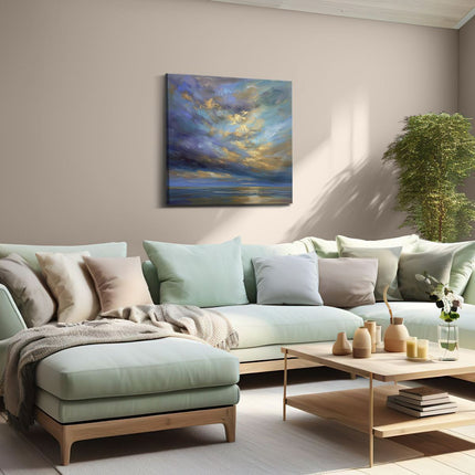 Canvas schilderij woonkamer Kunstwerk van een Bewolkte Hemel boven de Oceaan