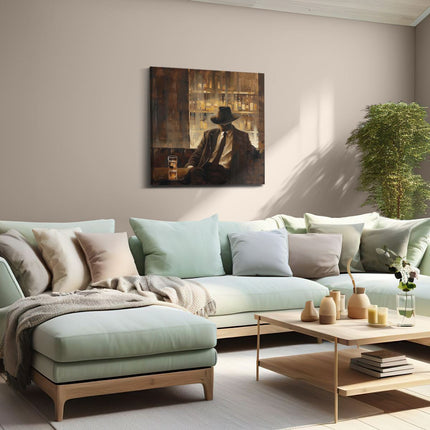 Canvas schilderij woonkamer Man met een Hoed Zittend op een Bank