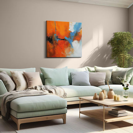 Canvas schilderij woonkamer Abstract Kunstwerk met Blauwe en Oranje Kleuren