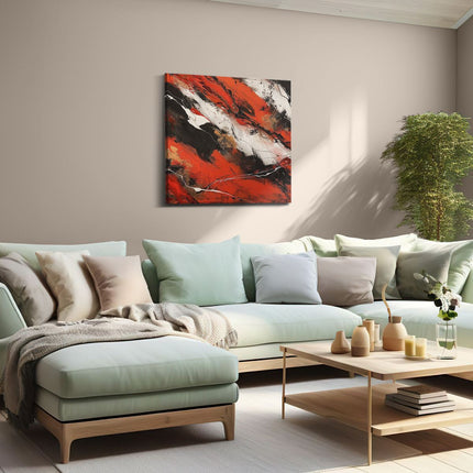 Canvas schilderij woonkamer Abstract Kunstwerk met Zwarte en Rode Kleuren