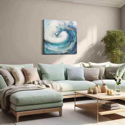Canvas schilderij woonkamer Abstract Kunstwerk van een Blauwe en Witte Golf