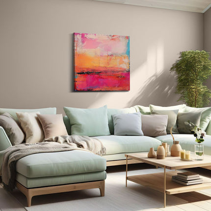 Canvas schilderij woonkamer Abstract Kunstwerk met Roze, Oranje en Blauwe Kleuren