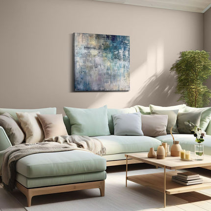 Canvas schilderij woonkamer Abstract Kunstwerk met Blauwe en Witte Kleuren