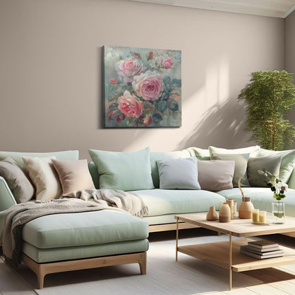 Canvas schilderij woonkamer Roze Rozen in een Vaas