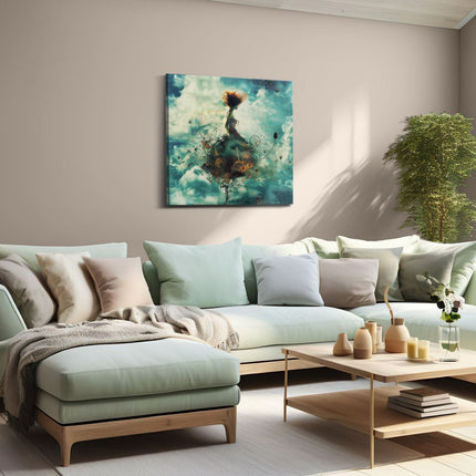 Canvas schilderij woonkamer Meisje in een Jurk die door de Wolken Vliegt