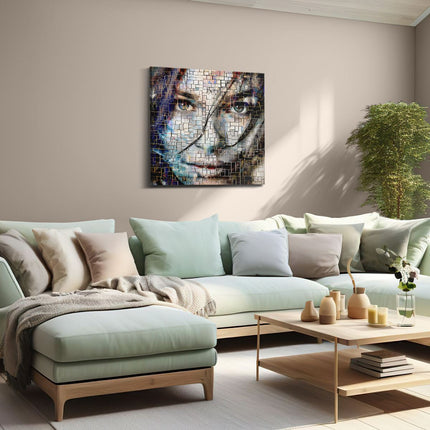 Canvas schilderij woonkamer Vrouwengezicht in een Mozaïek