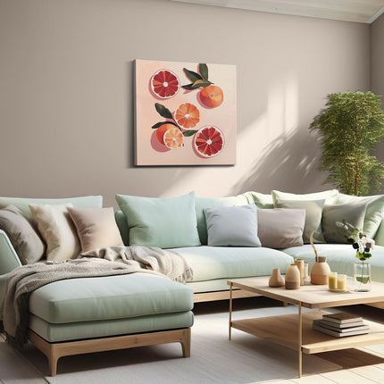 Canvas schilderij woonkamer Bosje Grapefruits op een Roze Achtergrond