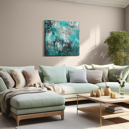 Canvas schilderij woonkamer Abstract Kunstwerk in Groenblauw en Zwart