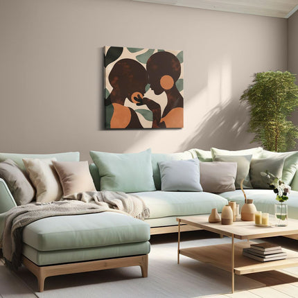 Canvas schilderij woonkamer Twee Silhouetten van Vrouwen die Elkaar Kussen