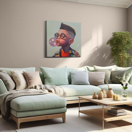 Canvas schilderij woonkamer Jonge Jongen die een Bel Blaast