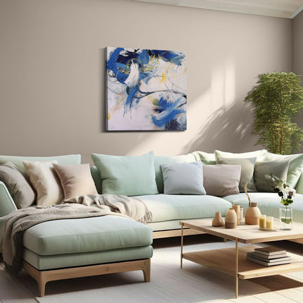 Canvas schilderij woonkamer Abstract Kunstwerk met Blauwe en Witte Kleuren