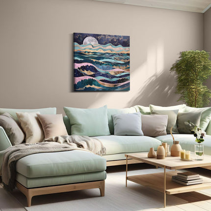 Canvas schilderij woonkamer Kunstwerk van de Oceaan met Golven en een Maan