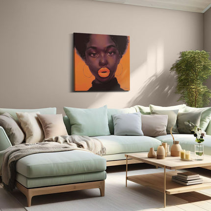 Canvas schilderij woonkamer Zwarte Vrouw met Oranje Lippen