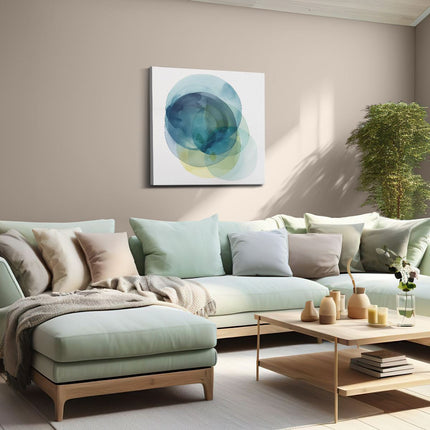 Canvas schilderij woonkamer Blauwe, Gele en Groene Cirkels op een Witte Achtergrond