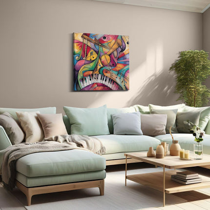 Canvas schilderij woonkamer Kleurrijk Kunstwerk van Muziekinstrumenten