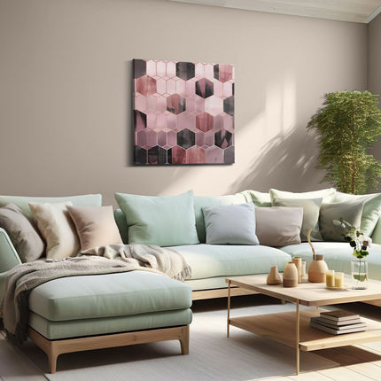Canvas schilderij woonkamer Roze en Zwart Geometrisch Patroon