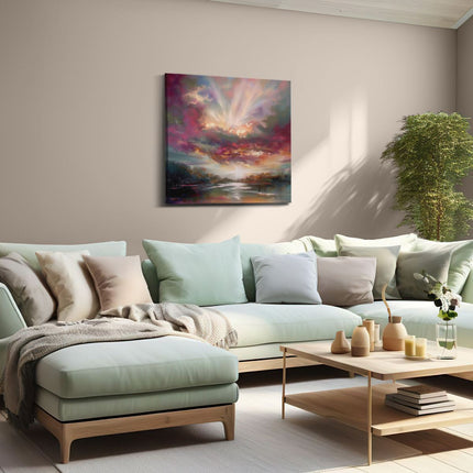 Canvas schilderij woonkamer Kunstwerk van een Zonsondergang boven een Rivier