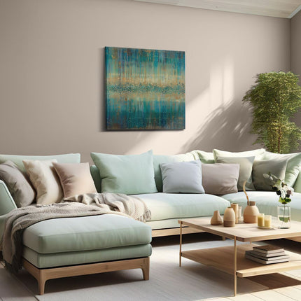 Canvas schilderij woonkamer Het Kunstwerk is Blauw en Goud