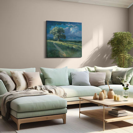 Canvas schilderij woonkamer Kunstwerk van een Grasveld met een Boom