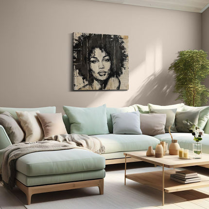Canvas schilderij woonkamer Vrouw met Afrohaar