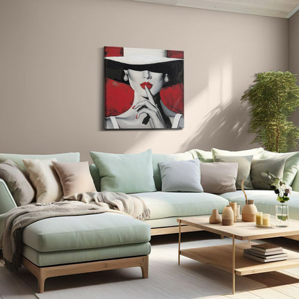 Canvas schilderij woonkamer Vrouw met een Witte Hoed