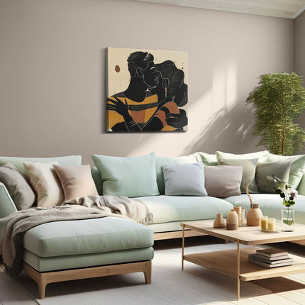 Canvas schilderij woonkamer Man en een Vrouw Knuffelen