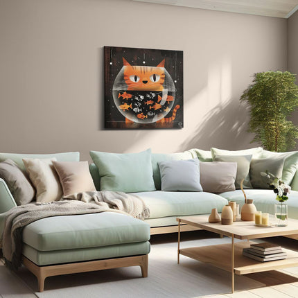 Canvas schilderij woonkamer Kat in een Vissenkom