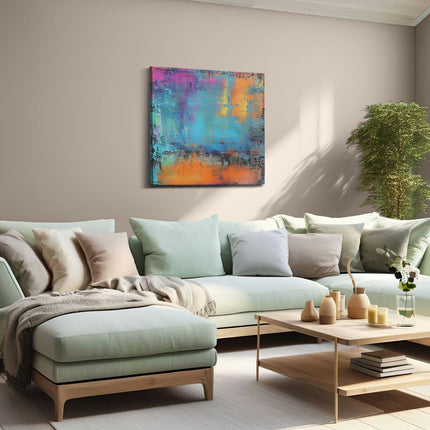 Canvas schilderij woonkamer Abstract Kunstwerk met Blauwe, Oranje en Gele Kleuren