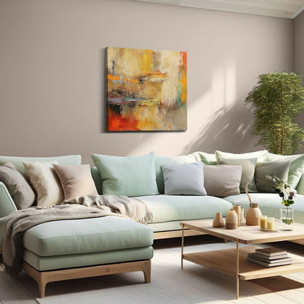Canvas schilderij woonkamer Abstract Kunstwerk met Rode, Oranje en Gele Kleuren