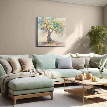 Canvas schilderij woonkamer Aquarelkunstwerk van een Boom