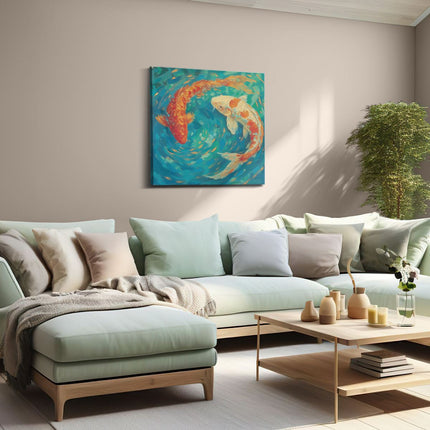 Canvas schilderij woonkamer Twee Koivissen in een Vijver