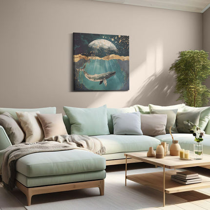 Canvas schilderij woonkamer Bultrug Zwemt onder de Maan