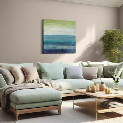 Canvas schilderij woonkamer Abstract Kunstwerk van een Blauwe, Groene en Gele Oceaan