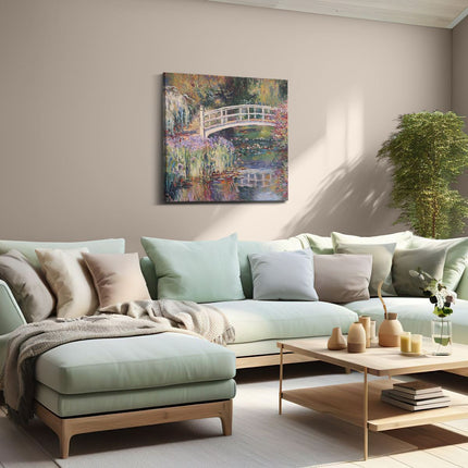 Canvas schilderij woonkamer Kunstwerk van een Brug over een Vijver