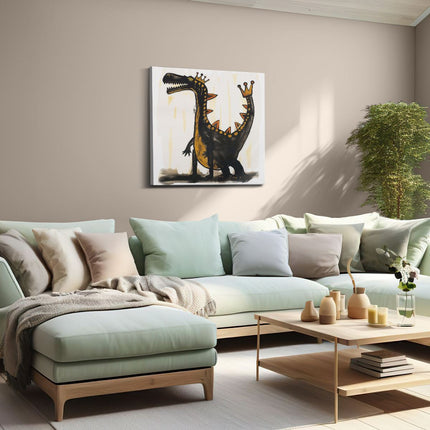 Canvas schilderij woonkamer Dinosaurus met een Kroon op zijn Hoofd