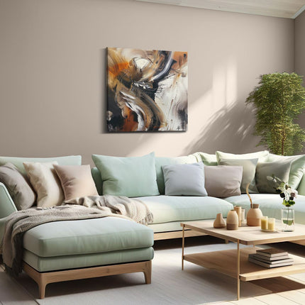 Canvas schilderij woonkamer Abstract Kunstwerk met Zwarte, Oranje en Witte Kleuren