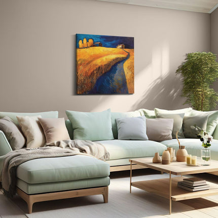 Canvas schilderij woonkamer Kunstwerk van een Tarweveld en een Beekje