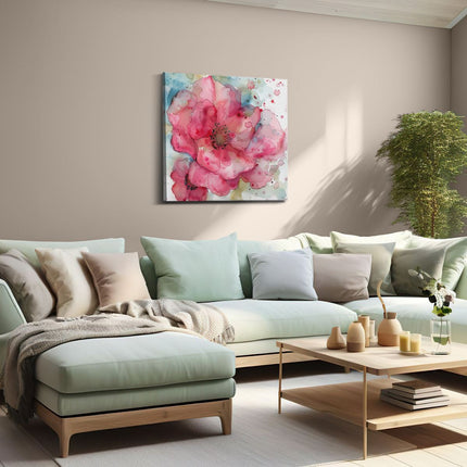 Canvas schilderij woonkamer Aquarelkunstwerk van een Roze Bloem