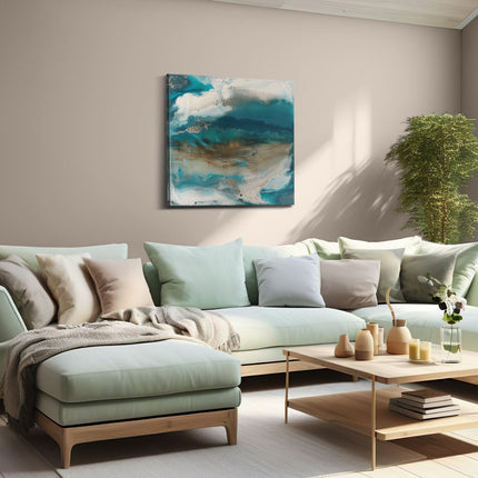 Canvas schilderij woonkamer Abstract Kunstwerk met Blauwe en Witte Kleuren