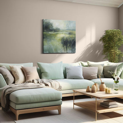 Canvas schilderij woonkamer Kunstwerk van een Groen Veld met Riet