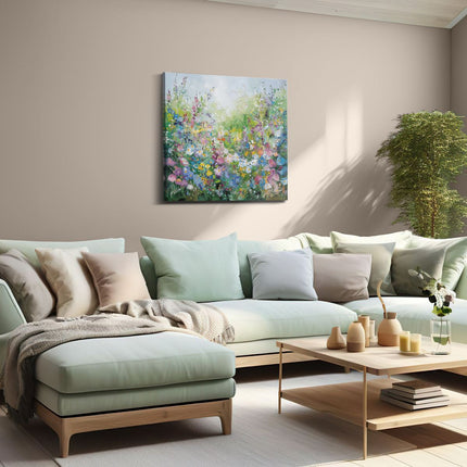 Canvas schilderij woonkamer Kunstwerk van Bloemen in een Tuin