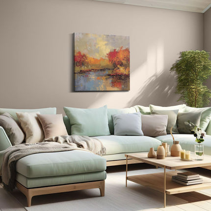 Canvas schilderij woonkamer Abstract Kunstwerk van een Rivier en Bomen
