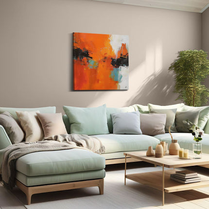 Canvas schilderij woonkamer Abstract Kunstwerk met Oranje, Blauwe en Zwarte Kleuren