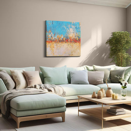 Canvas schilderij woonkamer Abstract Kunstwerk in Blauw, Oranje en Geel