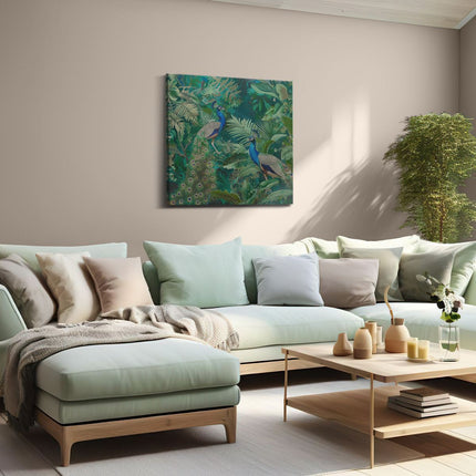Canvas schilderij woonkamer Twee Pauwen in de Jungle