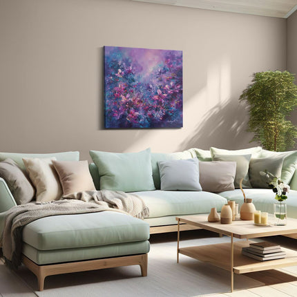 Canvas schilderij woonkamer Paarse en Roze Bloemen in de Lucht